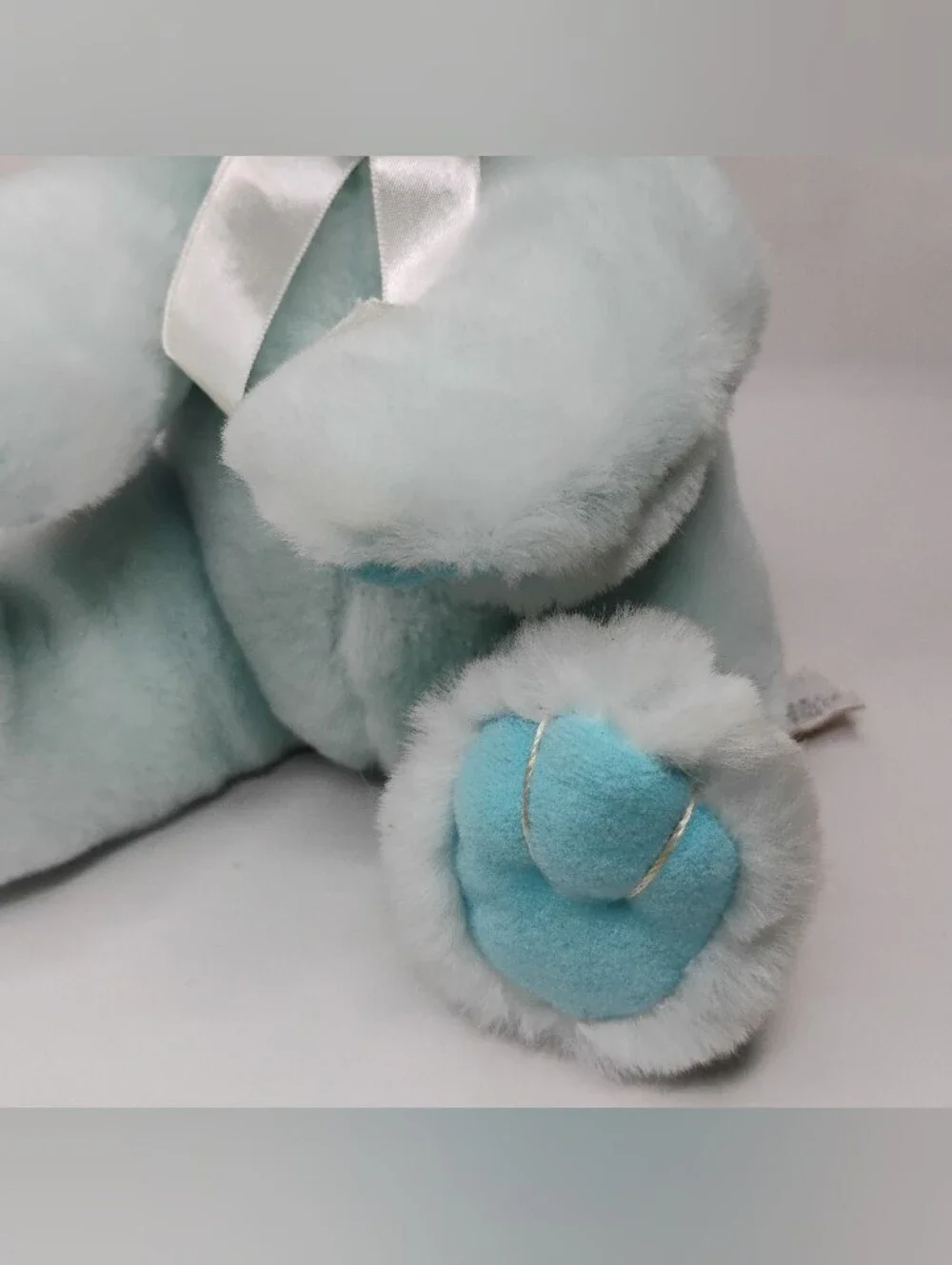 NWT Vintage Russ Berrie Baby Shower Boy's Blue Rattle Toy Plush Teddy Bear Gift
